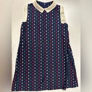 Vintage 1970s Florence Eiseman Knits navy Polka-Dot Peter Pan collar Dress 12